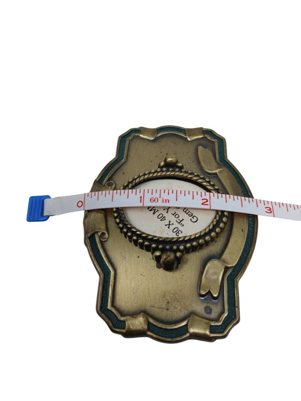 Vintage 30X40 MM Gem Stone Belt Buckle Frame -Antique Brass & Green Detail #J12 - Picture 6 of 6